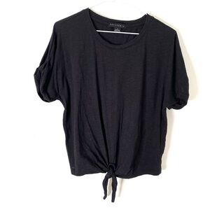 Sanctuary Black Crew Neck Tie Front Dolman Sleeve Top